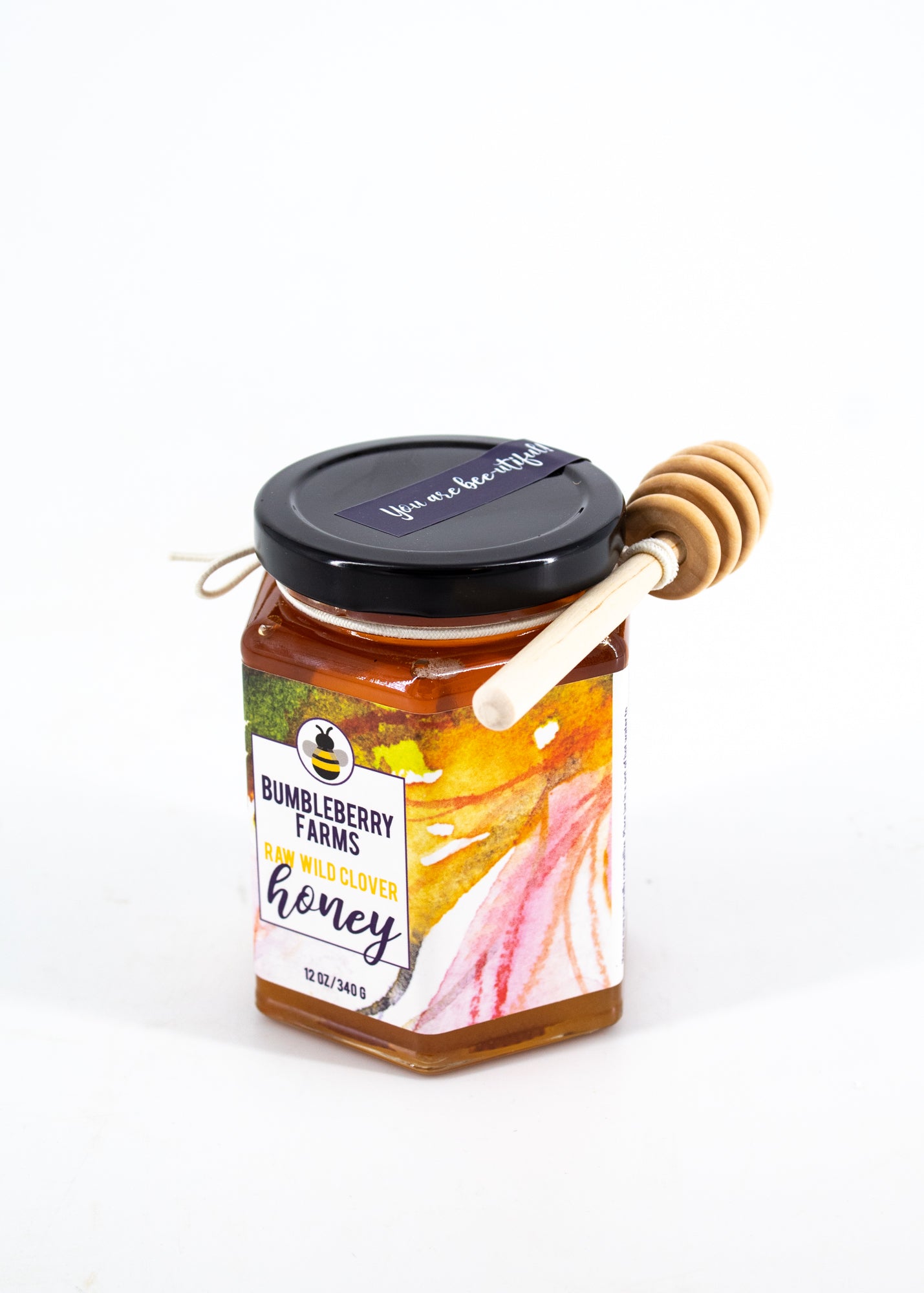 Raw Floral Clover Honey Jar with Dipping Wand by Wild Lark