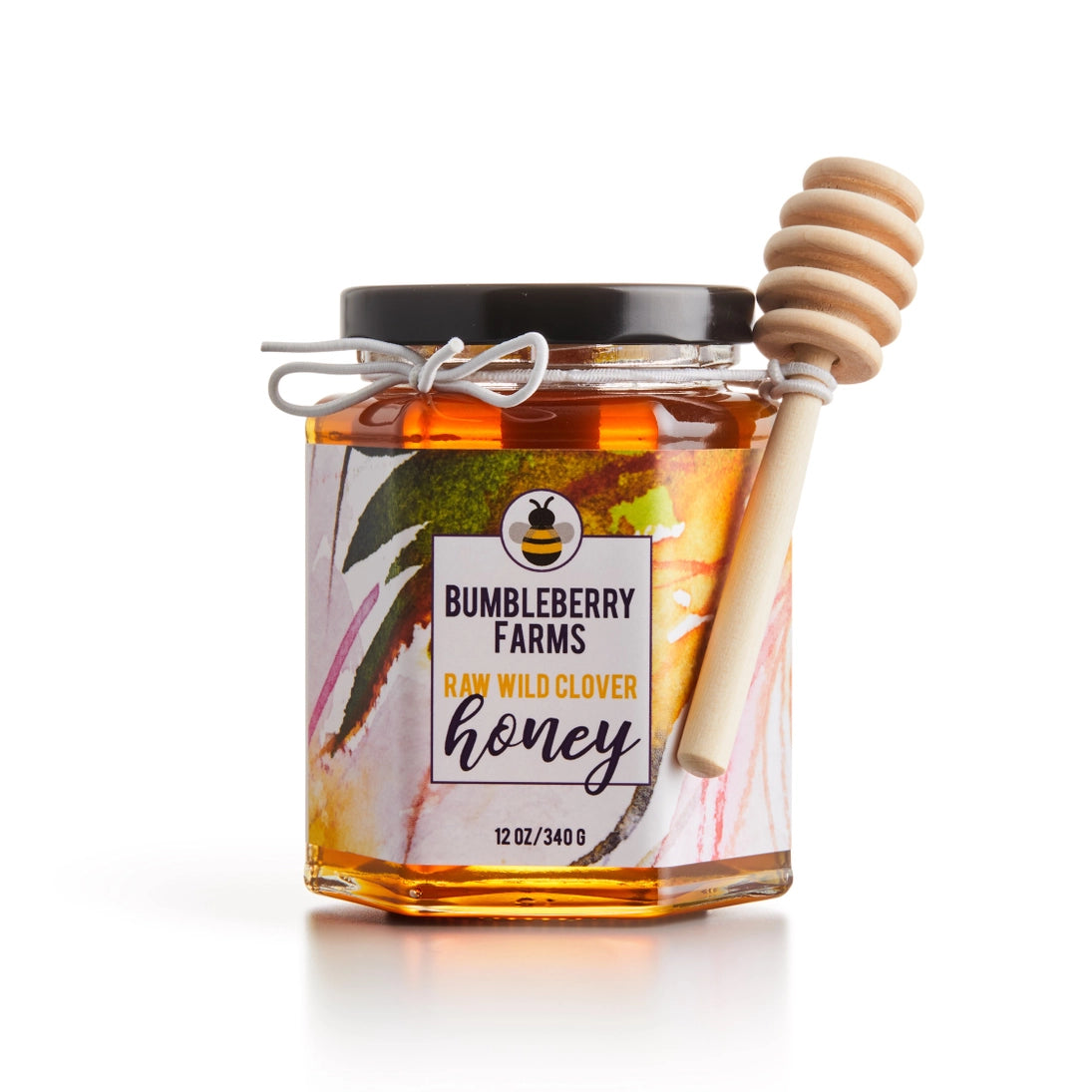 Raw Floral Clover Honey Jar with Dipping Wand by Wild Lark