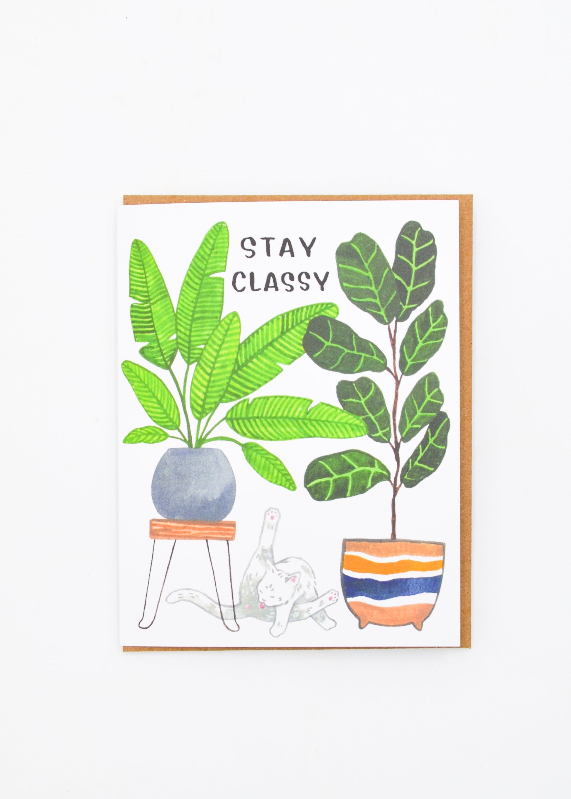 "Stay Classy" Card - Cat and Plants by Wild Lark