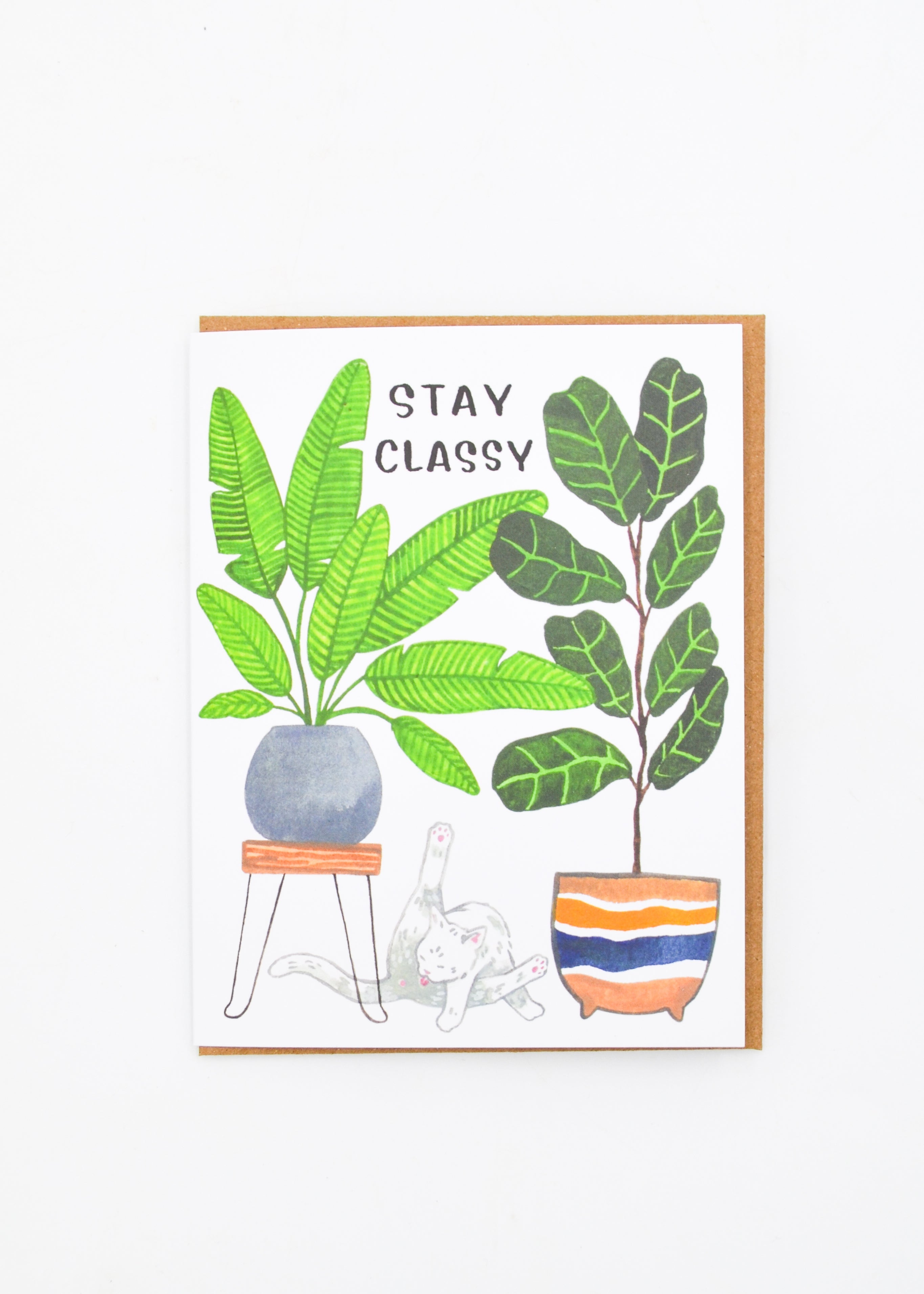 "Stay Classy" Card - Cat and Plants by Wild Lark