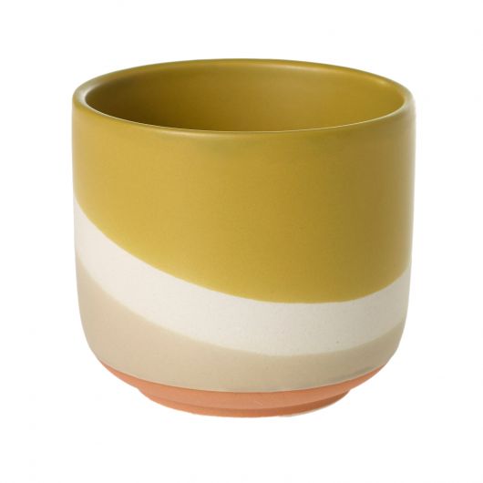 Mustard Yellow and White stripe Matte Ceramic Pot by Wild Lark
