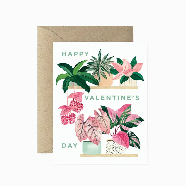 Valentine's Day Pink Plant Shelf Love & Valentine's Card by Wild Lark