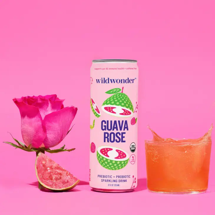 Guava Rose Sparkling Prebiotic + Probiotic Drink by Wild Lark