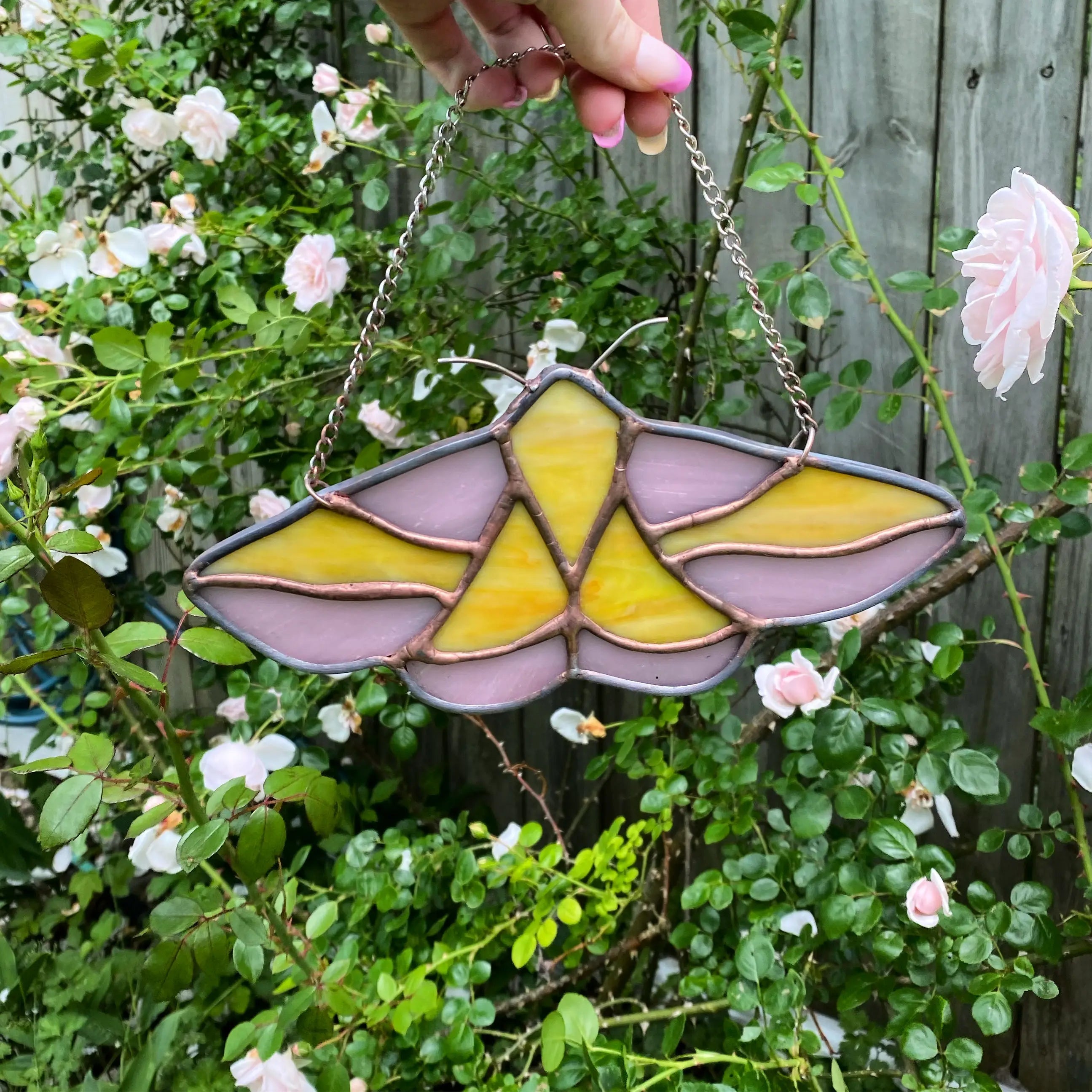 Rose Maple Moth - Stained Glass Suncatcher by Wild Lark