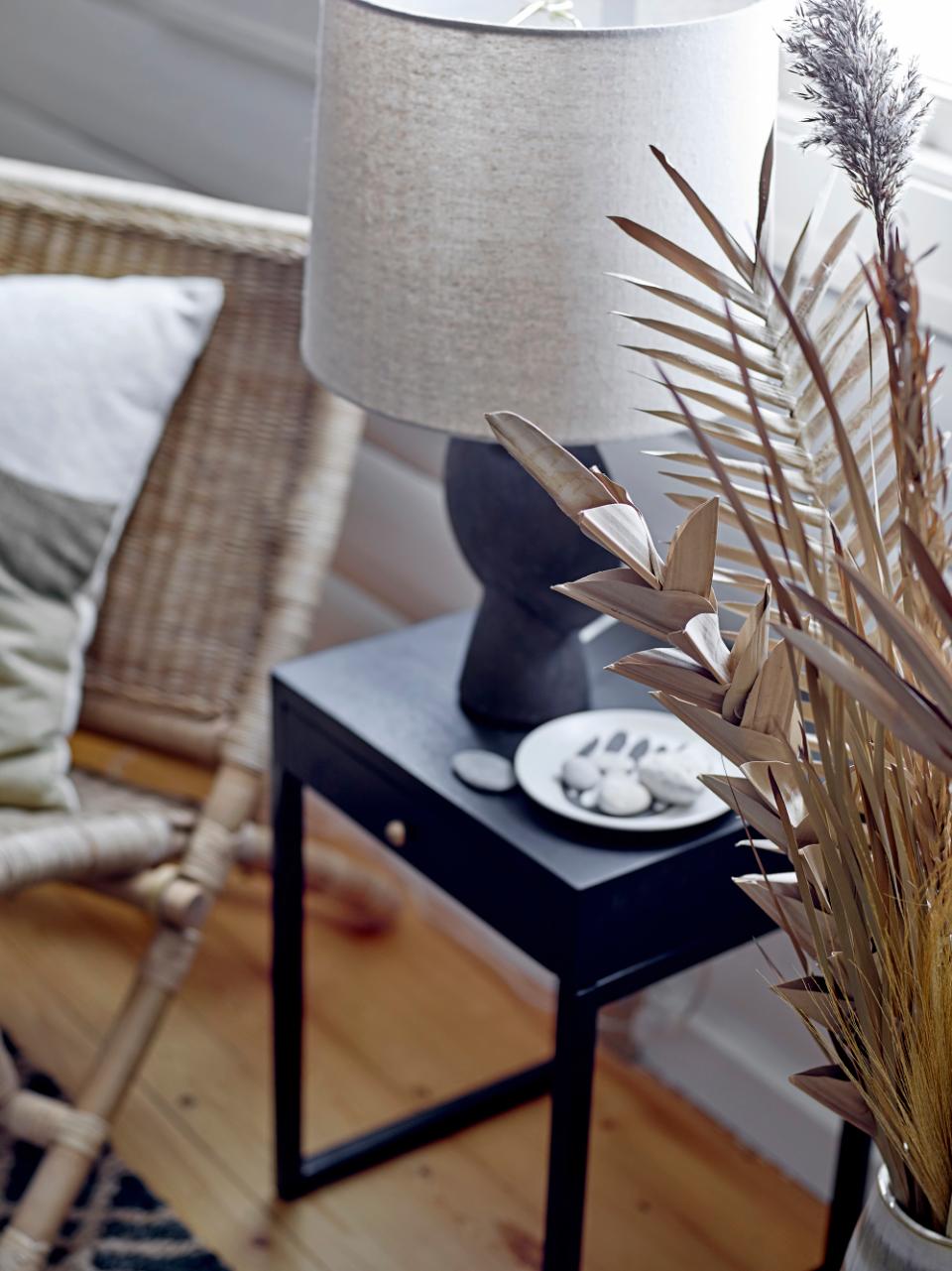 Lamp Terracotta Matte Black Base With Linen Shade 8" Round x 21.5"H by Homeportonline