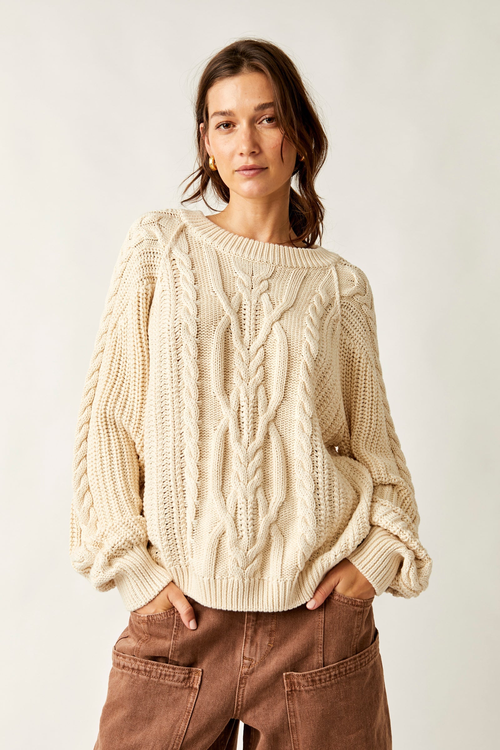 Free People Frankie Cable Sweater - Ivory by Harbour Thread