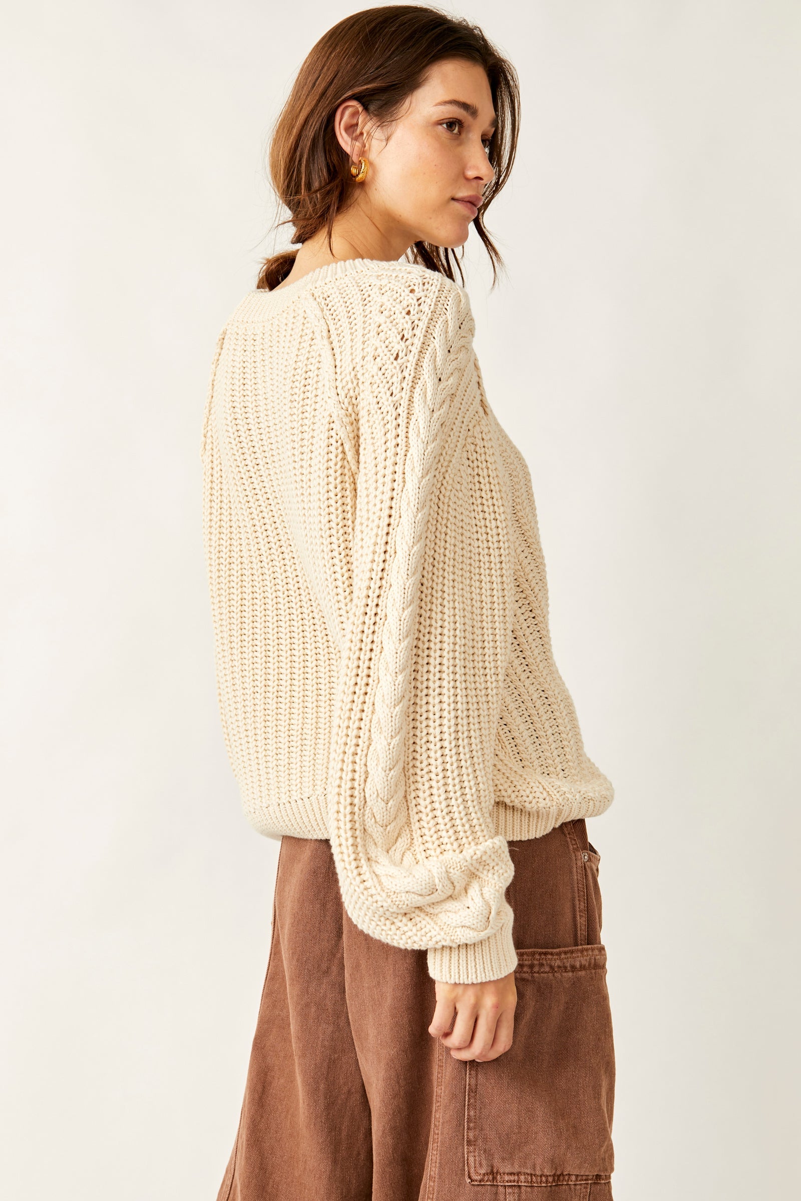 Free People Frankie Cable Sweater - Ivory by Harbour Thread