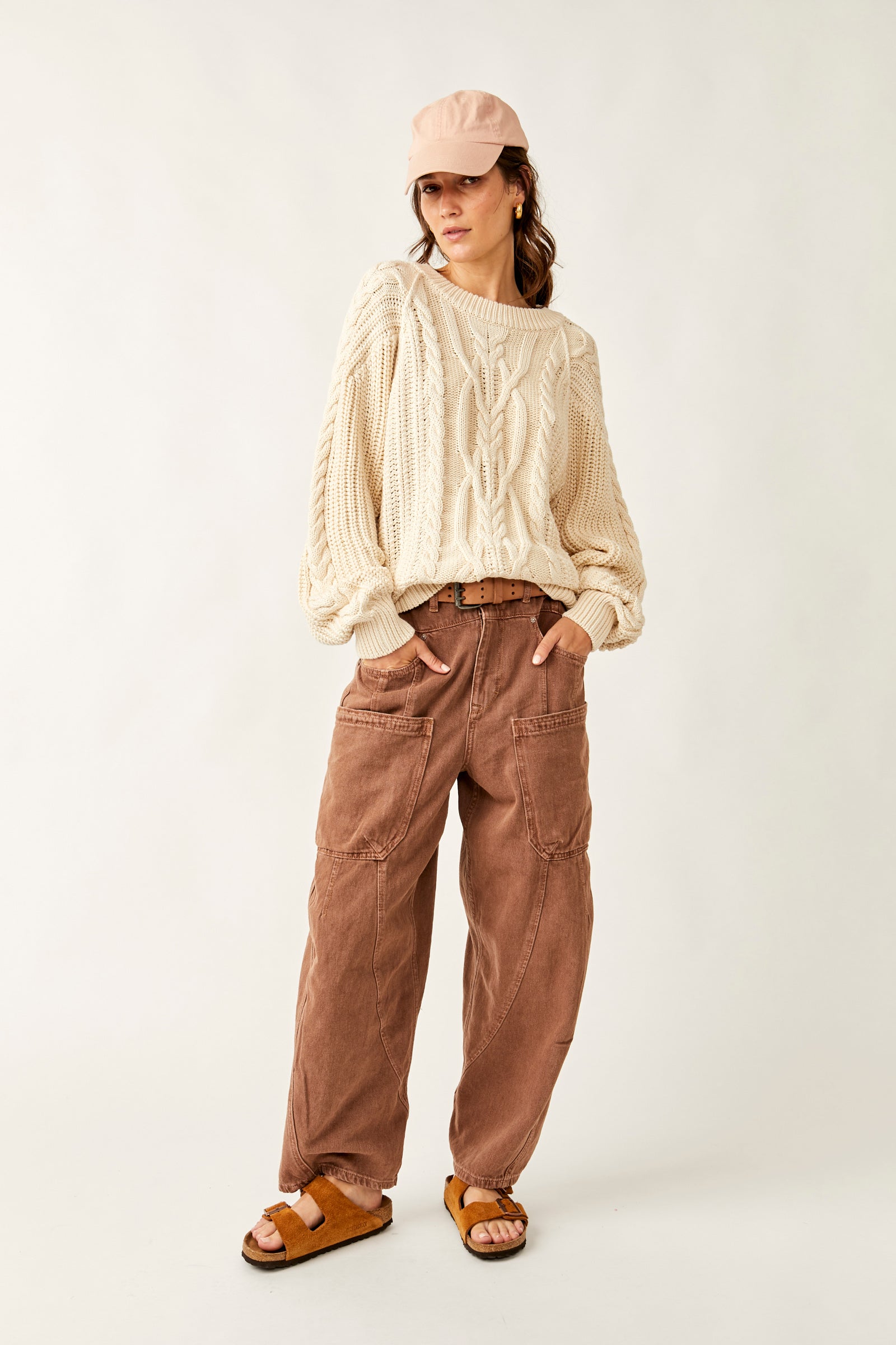 Free People Frankie Cable Sweater - Ivory by Harbour Thread