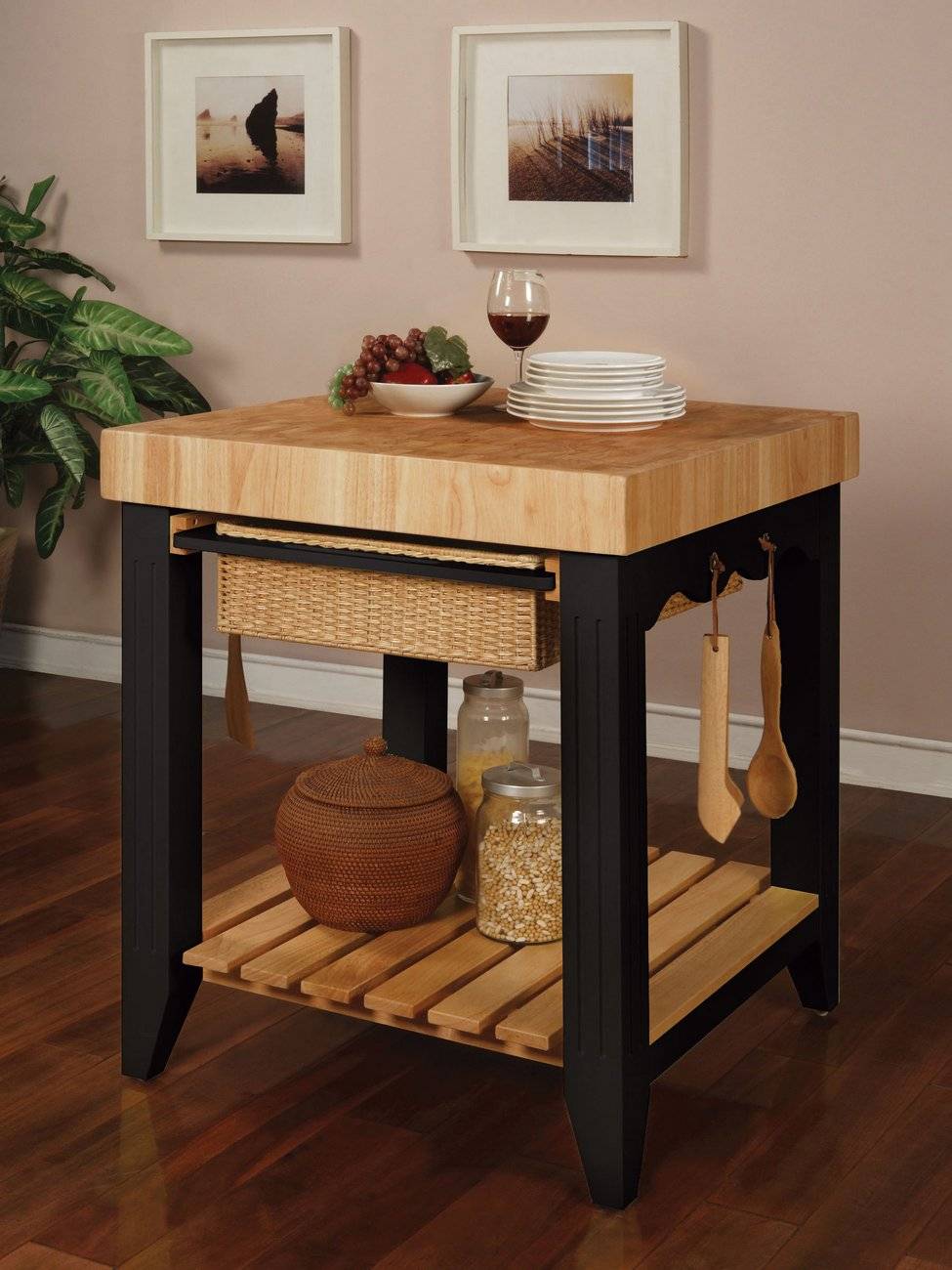 Kitchen Island Color Storey Black Butcher Block Top 30 X 30 X 36.25 by Homeportonline