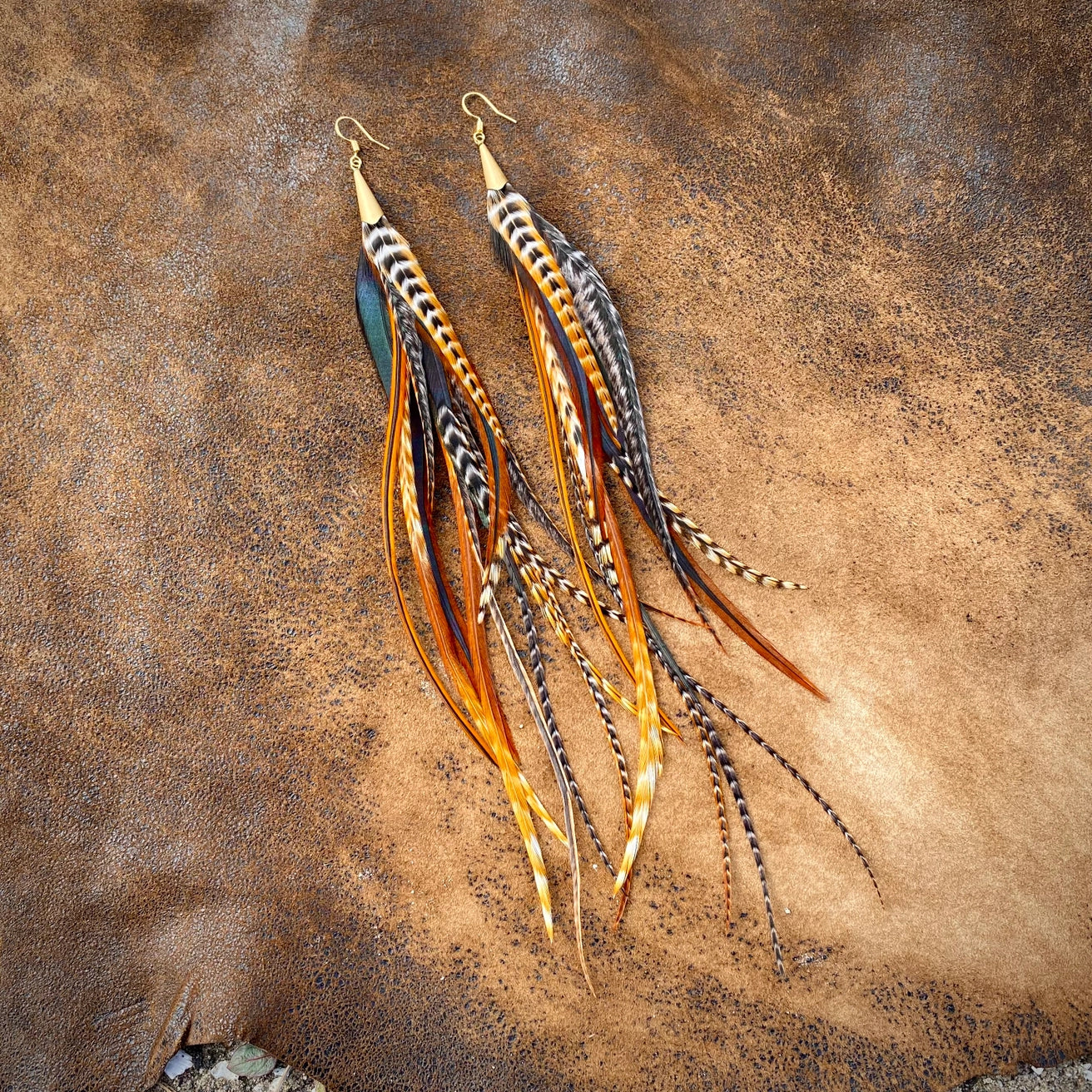 ASTALI Cone Feather Earrings - Cree Mix by Harbour Thread