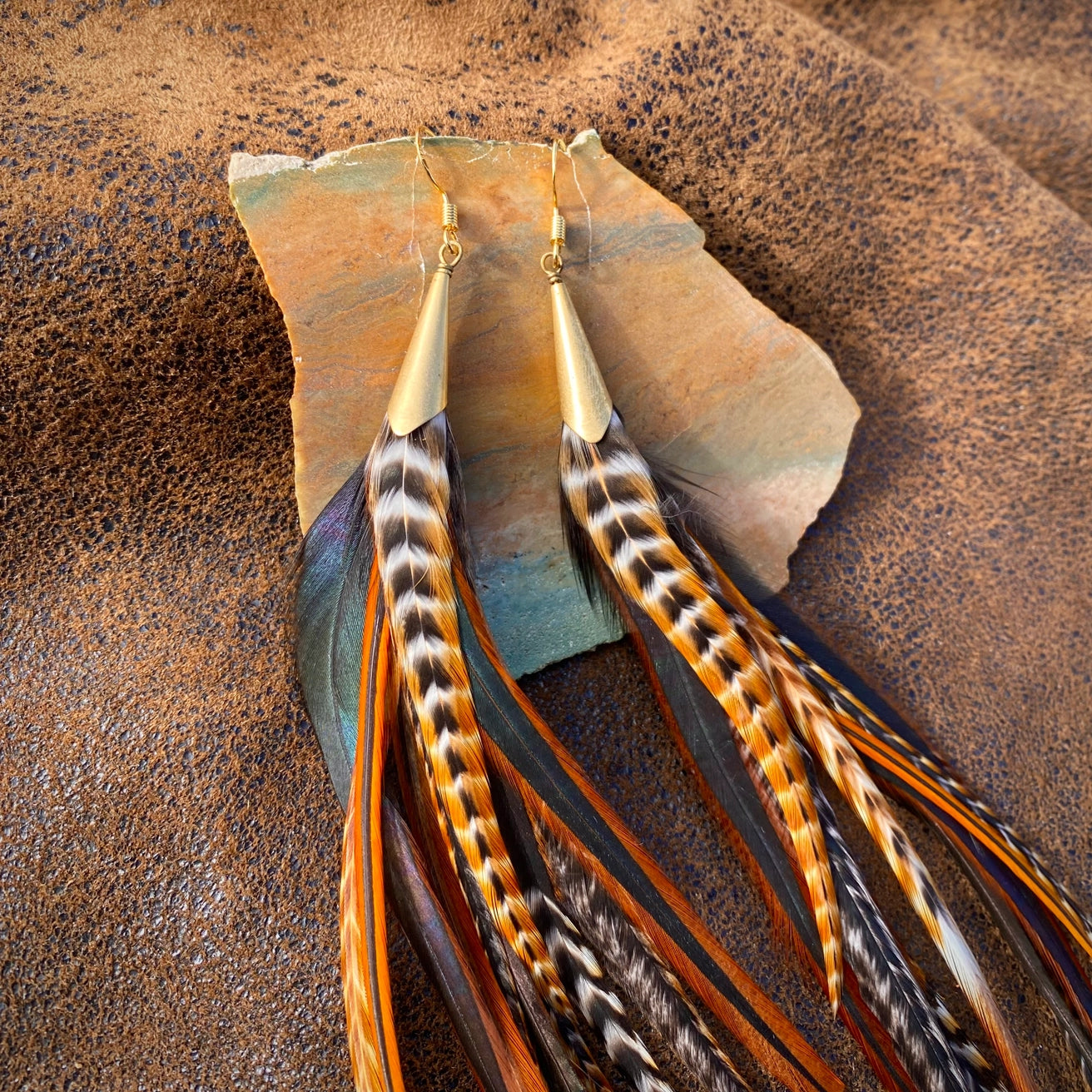 ASTALI Cone Feather Earrings - Cree Mix by Harbour Thread
