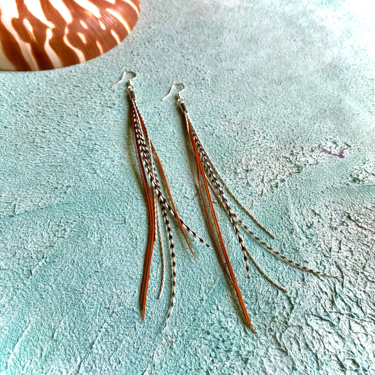 ASTALI Mini Feather Earrings - Grizzly/Fawn/Silver by Harbour Thread