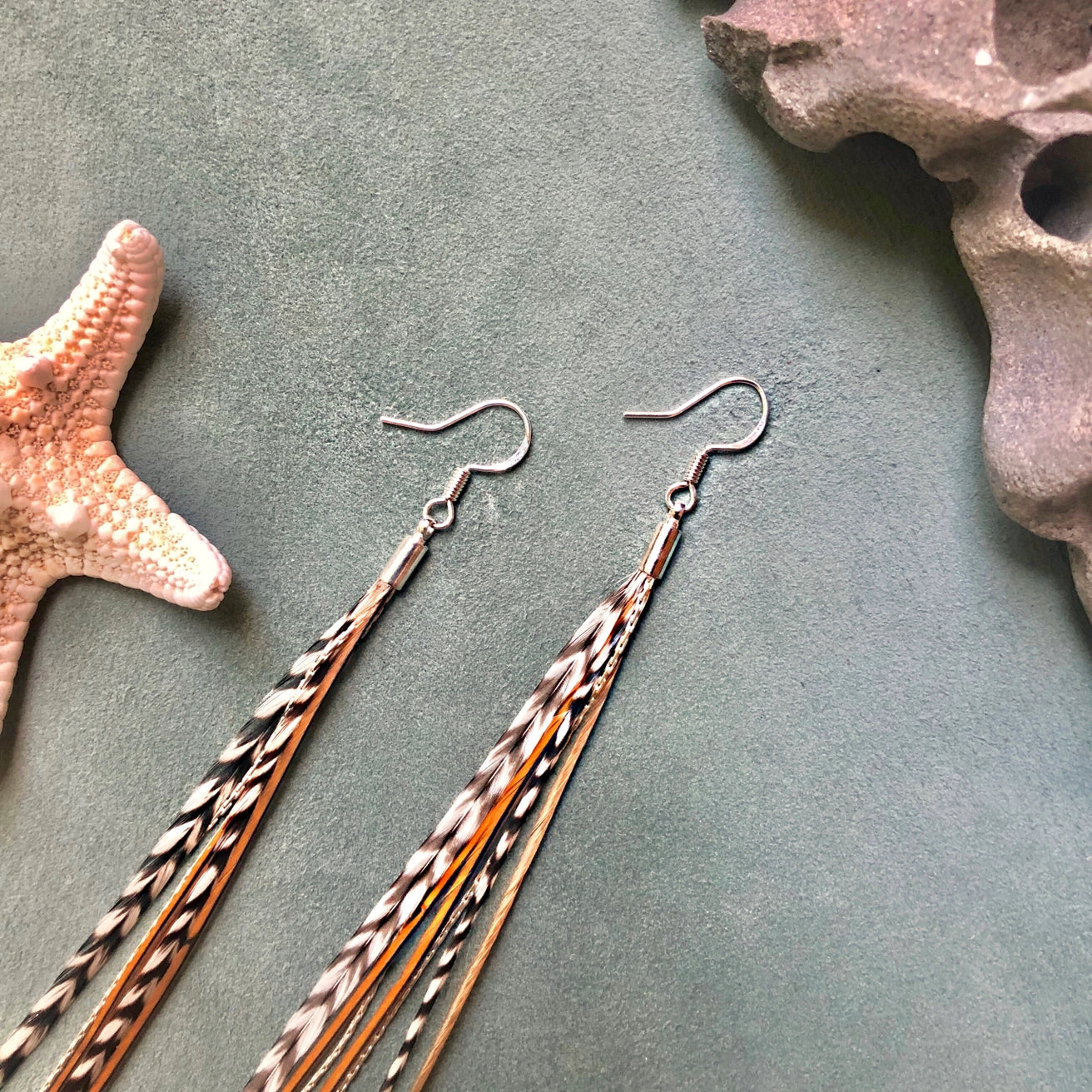 ASTALI Mini Feather Earrings - Grizzly/Fawn/Silver by Harbour Thread