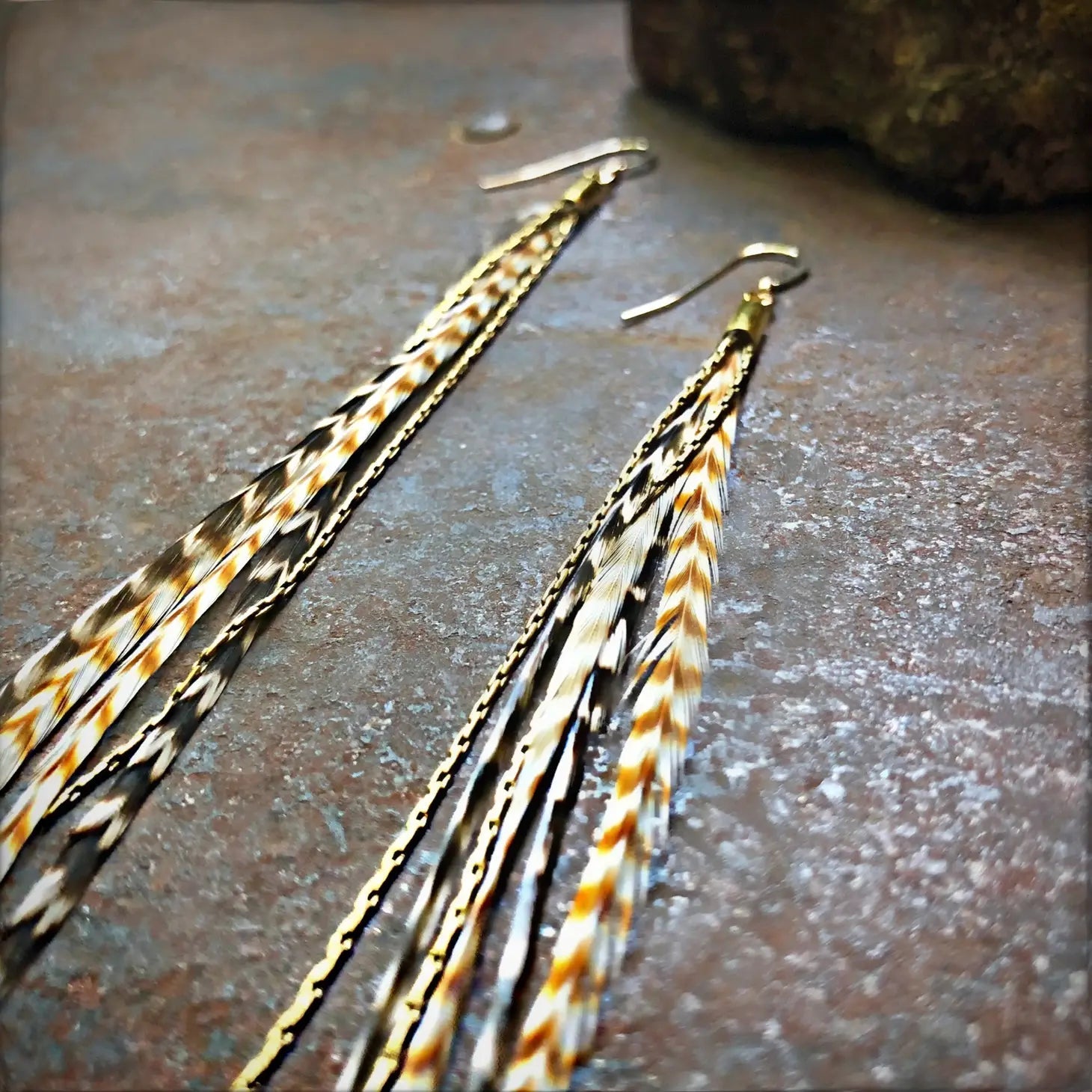 ASTALI Mini Feather Earrings - Grizzly/Ginger by Harbour Thread