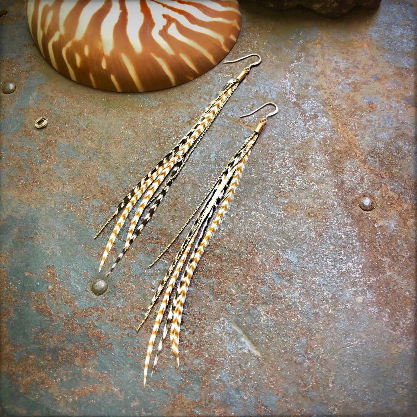 ASTALI Mini Feather Earrings - Grizzly/Ginger by Harbour Thread