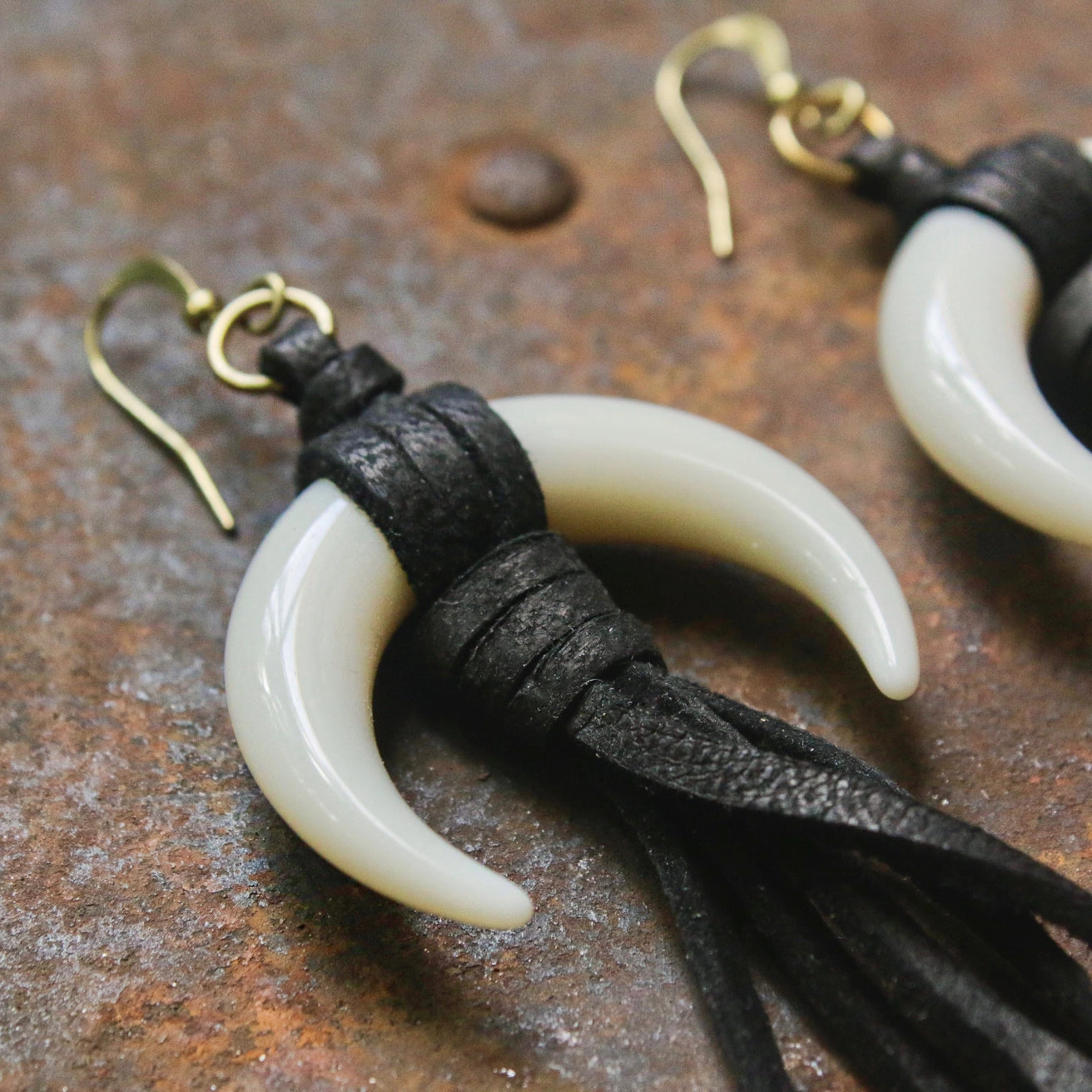 ASTALI Horn & Leather Earrings - Black by Harbour Thread