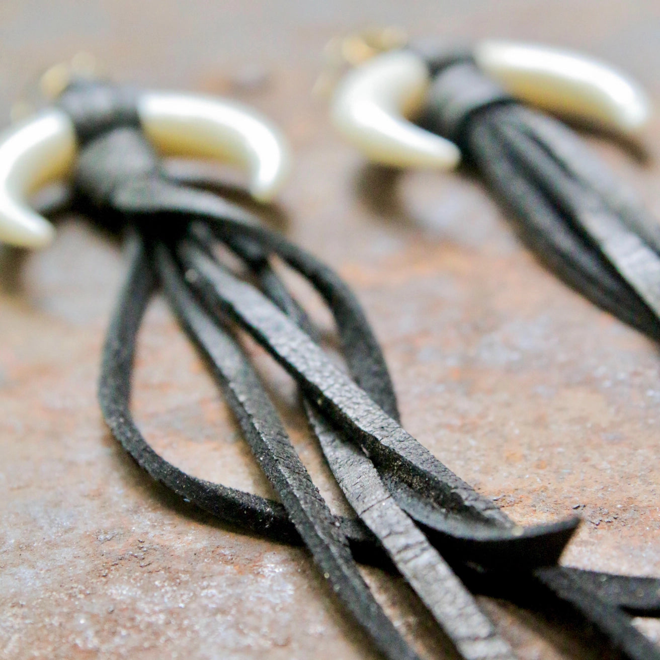 ASTALI Horn & Leather Earrings - Black by Harbour Thread