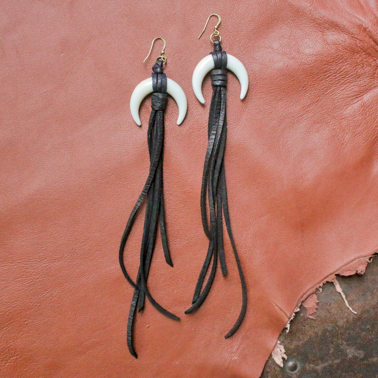 ASTALI Horn & Leather Earrings - Black by Harbour Thread