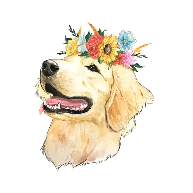 Flower Crown Golden Retriever Sticker by Wild Lark