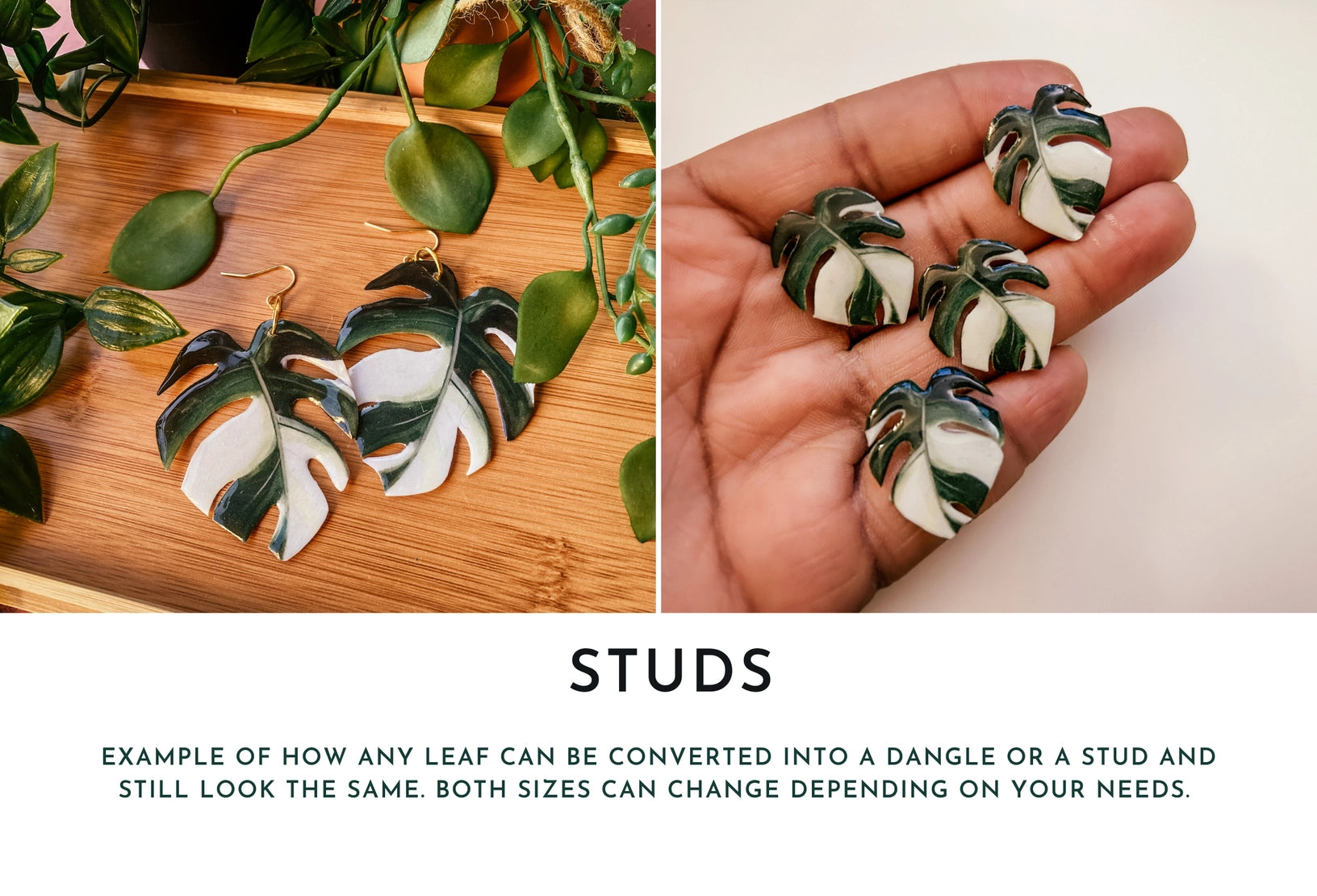 Monstera Albo Plant Leaf Earring, Magnet, Accessory,Decor by Wild Lark