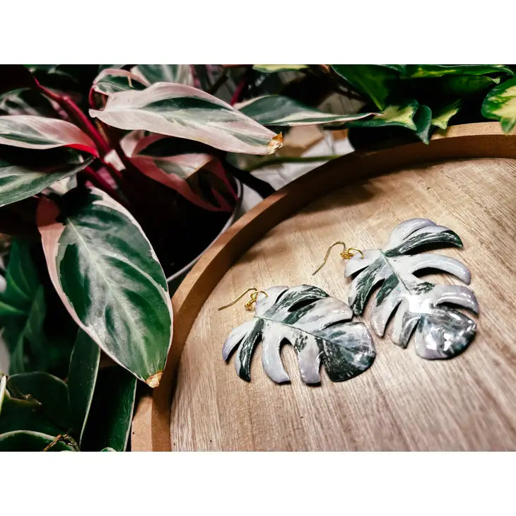 Monstera Albo Plant Leaf Earring, Magnet, Accessory,Decor by Wild Lark