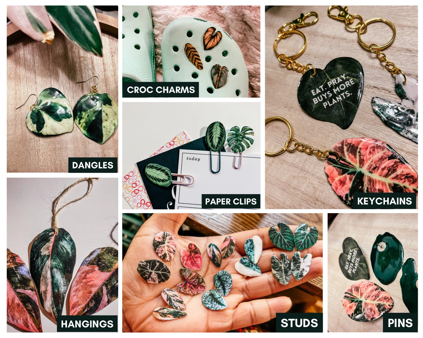 Pink Princess Plant Leaf Earring, Magnet, Pin, Accessories by Wild Lark