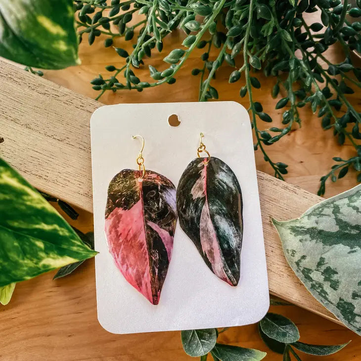 Pink Princess Plant Leaf Earring, Magnet, Pin, Accessories by Wild Lark