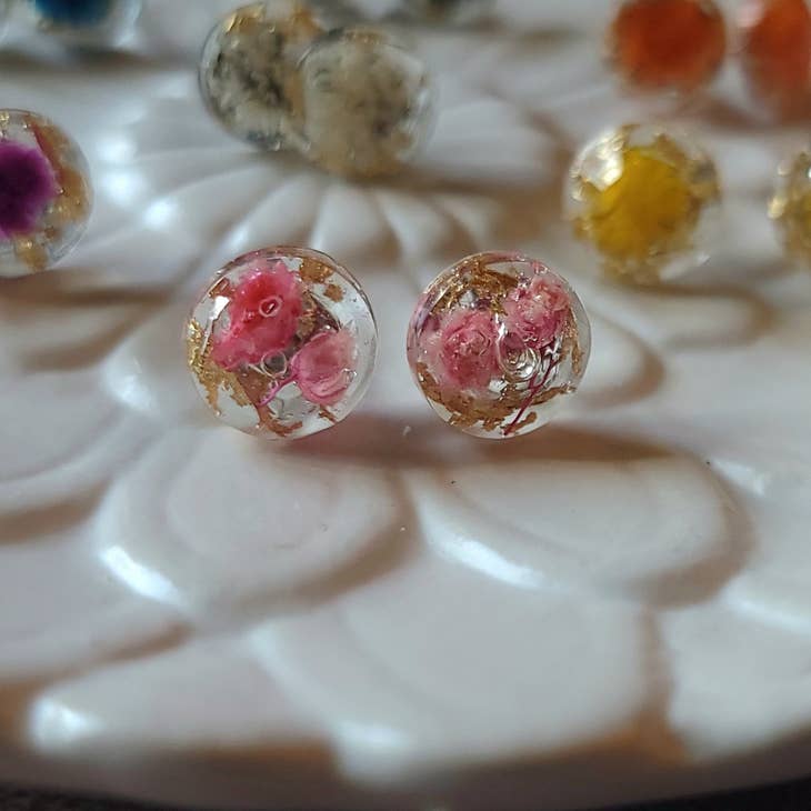 Real Pressed Dried Flowers Resin Earrings, Botanical Wedding by Wild Lark