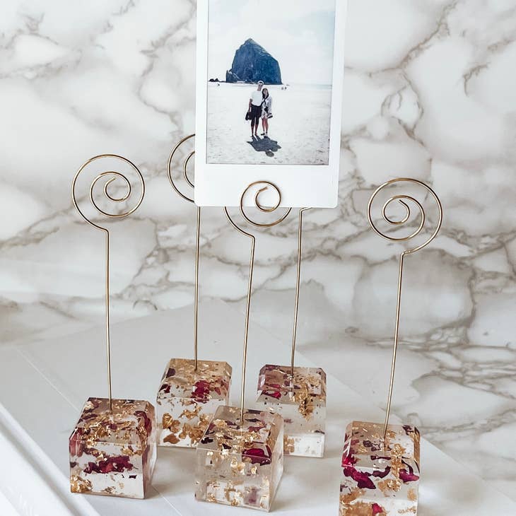 Floral Petal & Gold Wire Frame Card & Photo Display/Holder by Wild Lark