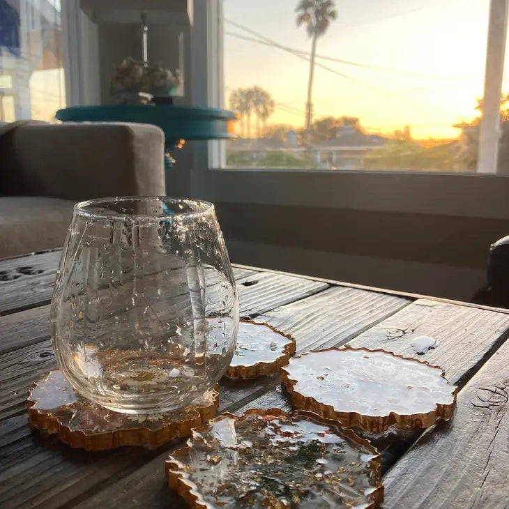 Boho Pressed Flower and Gold Leaf Coaster - Set of 4 by Wild Lark