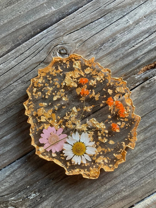Boho Pressed Flower and Gold Leaf Coaster - Set of 4 by Wild Lark