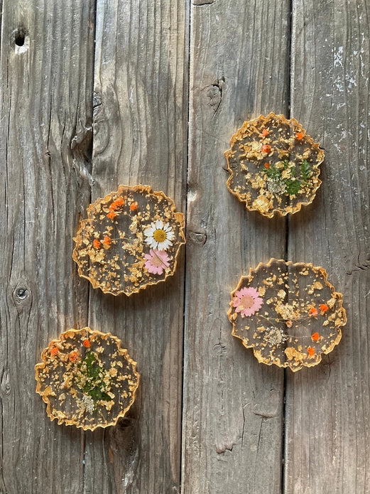 Boho Pressed Flower and Gold Leaf Coaster - Set of 4 by Wild Lark