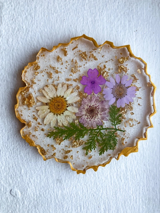 Boho Pressed Flower and Gold Leaf Coaster - Set of 4 by Wild Lark