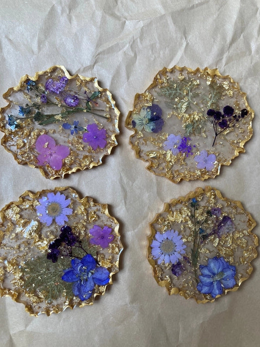 Boho Pressed Flower and Gold Leaf Coaster - Set of 4 by Wild Lark