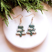 Festive Gold Christmas Tree Winter Clay Dangle Earrings by Wild Lark