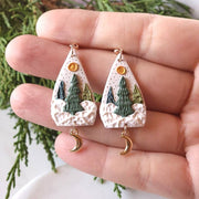 Enchanted Christmas Tree Winter Clay Gold Moon Earrings by Wild Lark