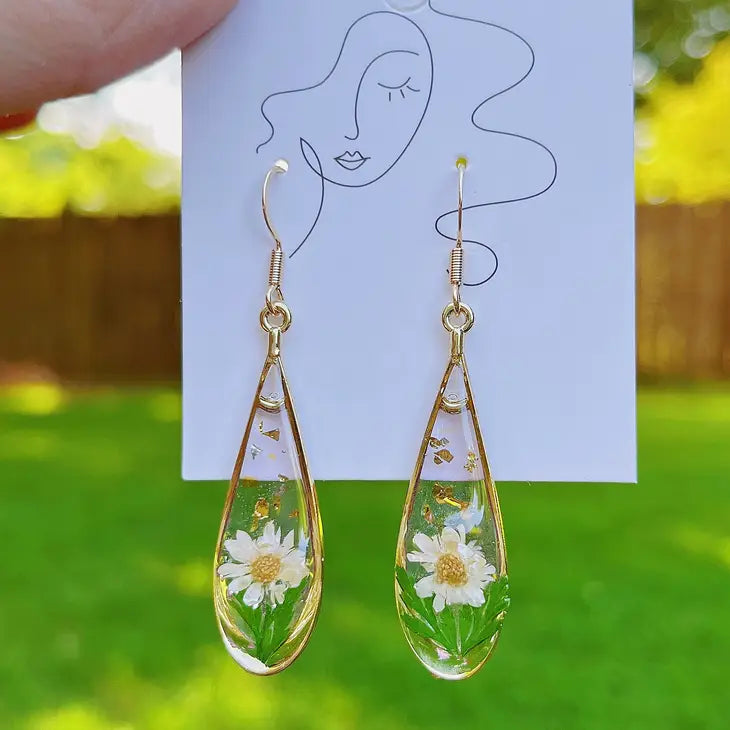 Pressed Flowers Drop Earrings, Botanical Earrings by Wild Lark