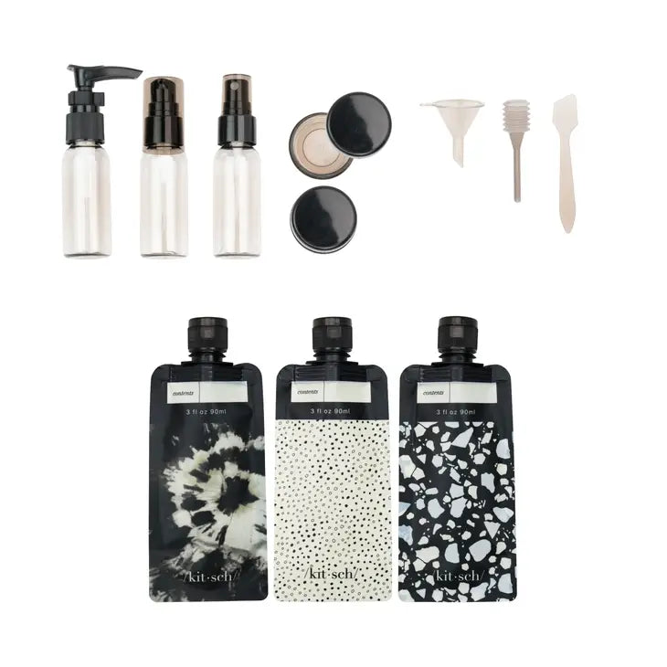 Refillable Travel Pouches 3pc Set - Black & Ivory by Wild Lark