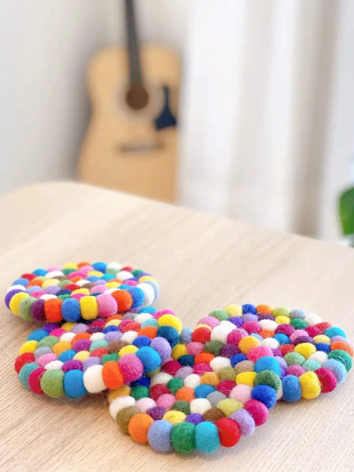 Multicolored Felt Ball Coasters | Set of 4- Case of 4 by Wild Lark