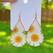 Pressed Daisy Flower Teardrop Earrings by Wild Lark