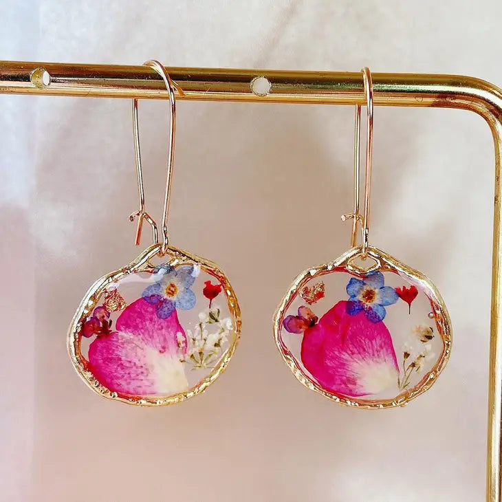 Pressed Flowers Hoop Earrings, Botanical Earrings by Wild Lark