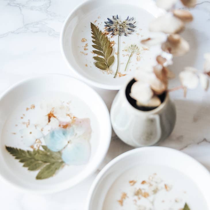 Pressed Flower & Botanical Ceramic Trinket Dish by Wild Lark