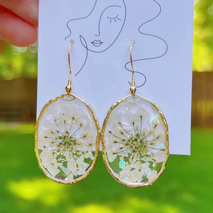 Pressed Lace Flower Oval Earrings by Wild Lark