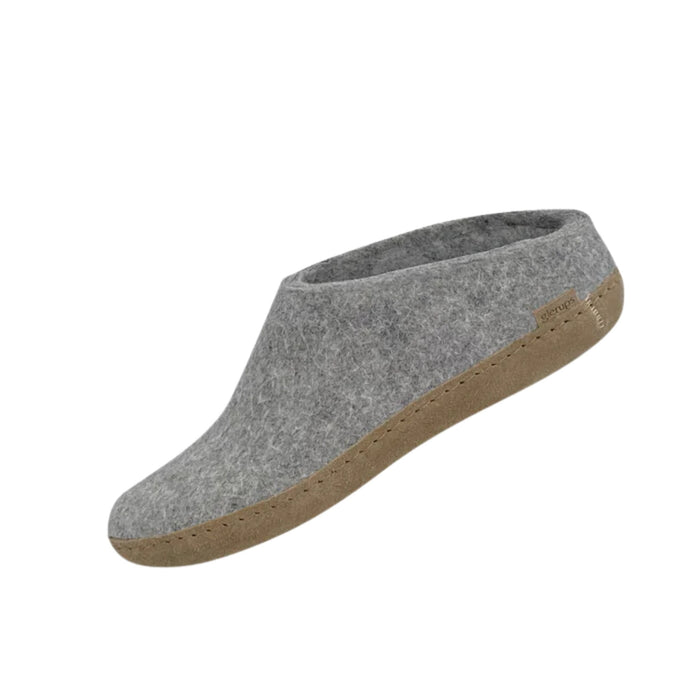 Glerups Slip On With Leather Sole Slipper - Grey Suede