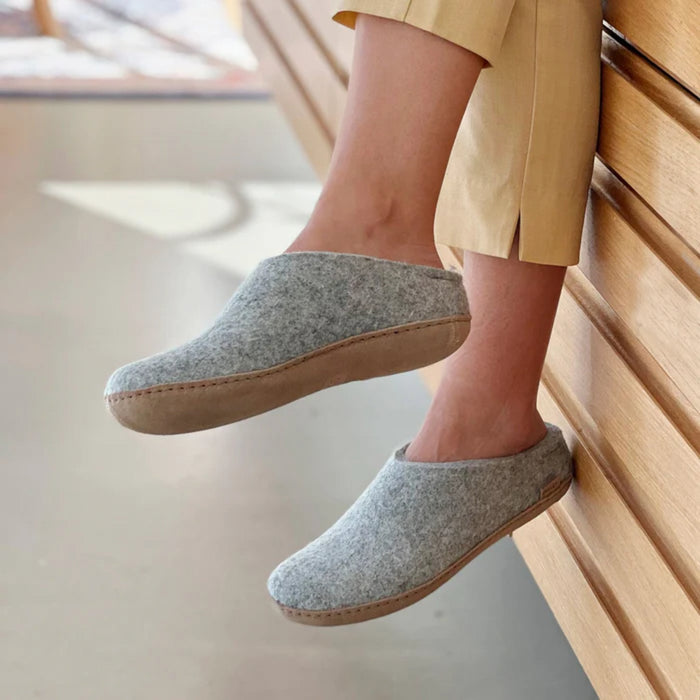 Glerups Slip On With Leather Sole Slipper - Grey Suede
