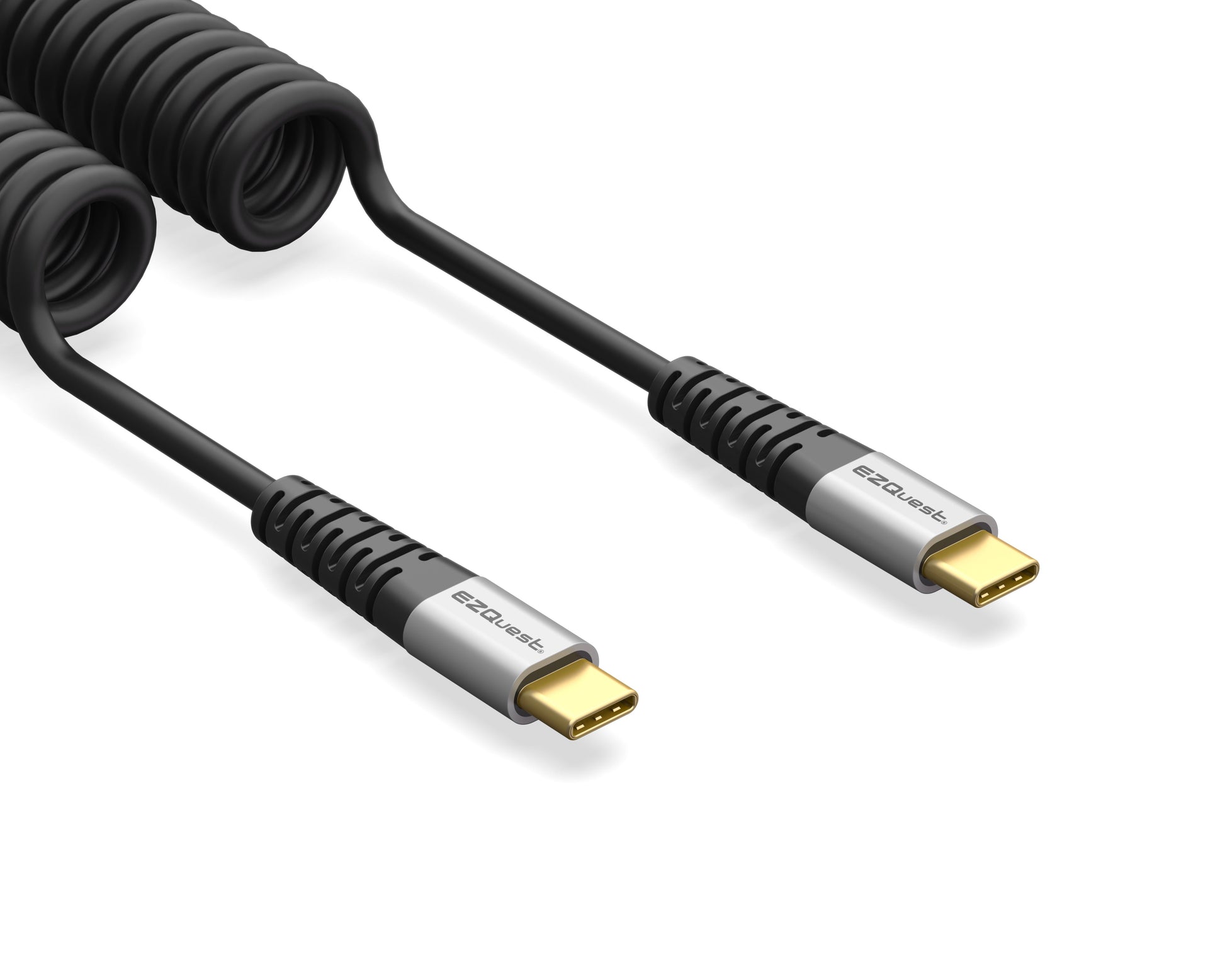 EZQuest Duraguard Coiled USB-C to USB-C Charge and Sync Cable 100W - 1.5 Meter - Black by Small Dog Electronics