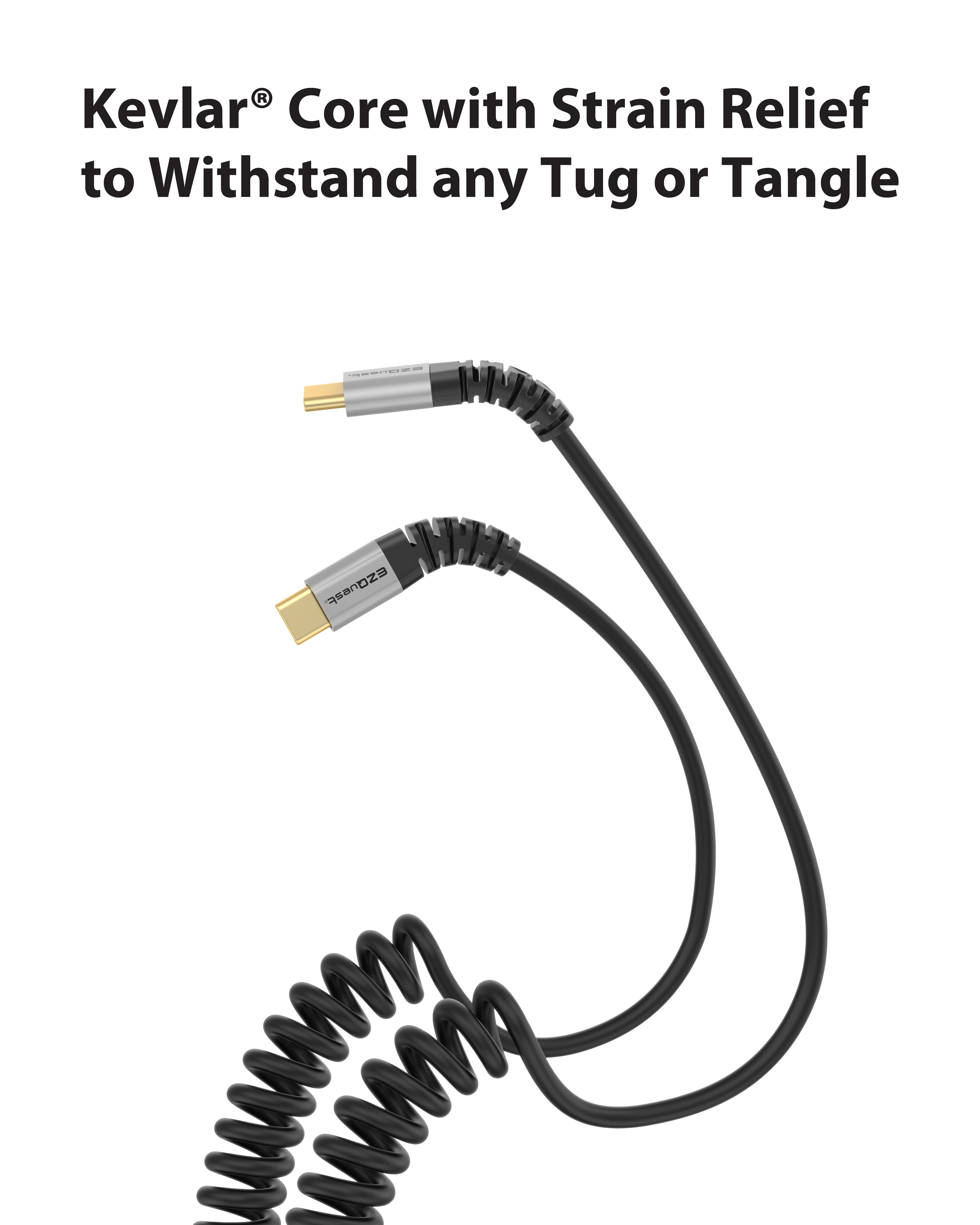 EZQuest Duraguard Coiled USB-C to USB-C Charge and Sync Cable 100W - 1.5 Meter - Black by Small Dog Electronics