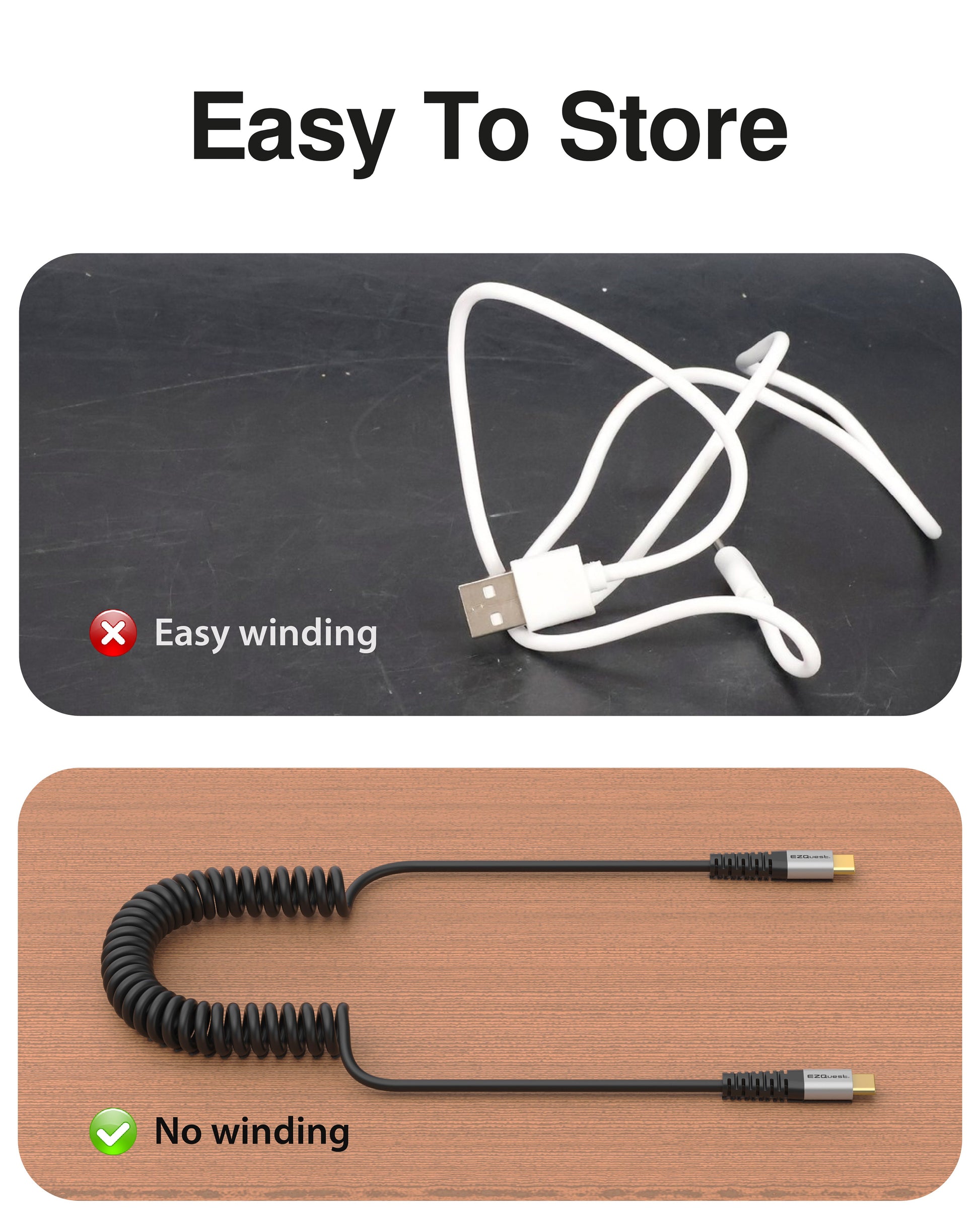 EZQuest Duraguard Coiled USB-C to USB-C Charge and Sync Cable 100W - 1.5 Meter - Black by Small Dog Electronics