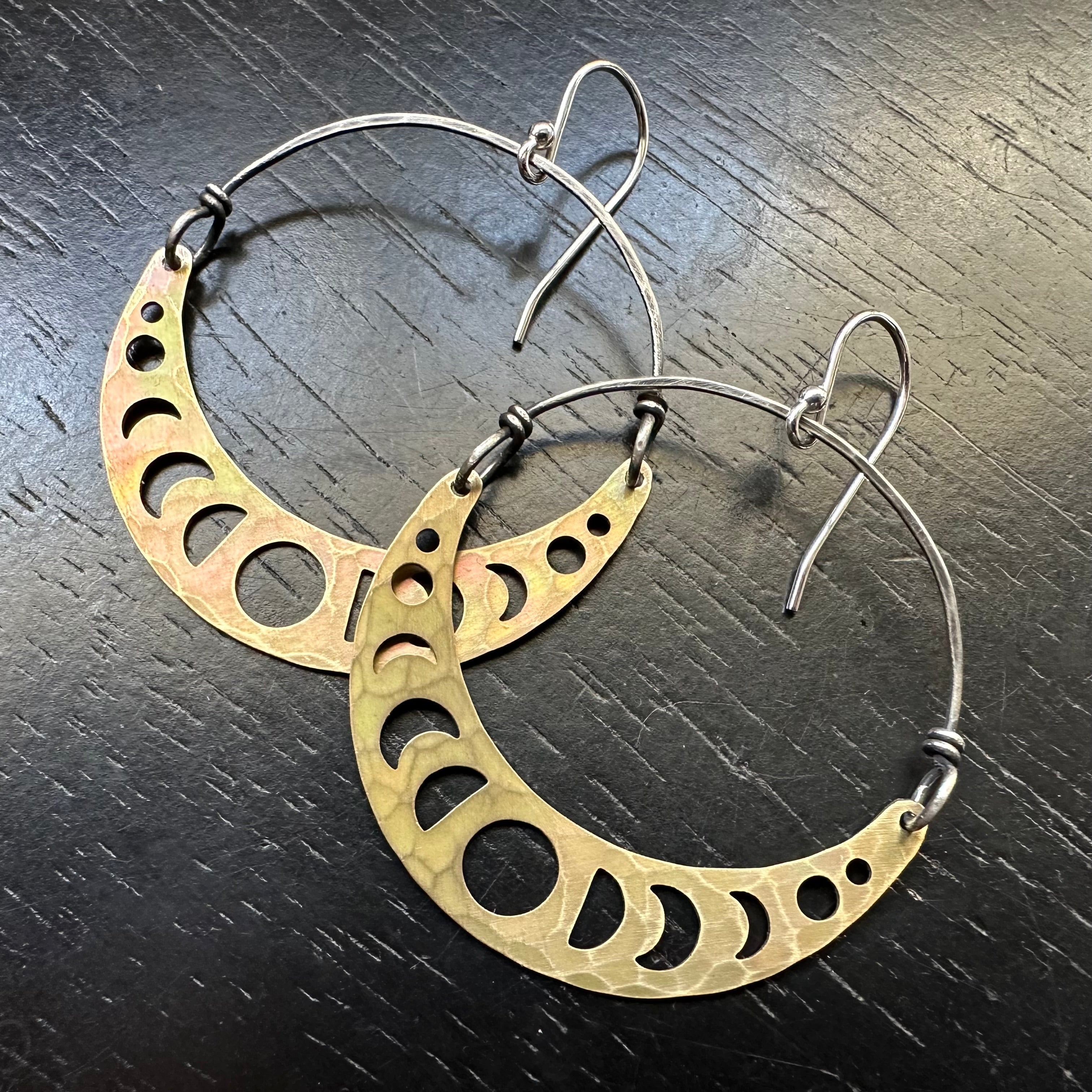 Brass Moon Phase Crescent Earrings by jenkahnjewelry