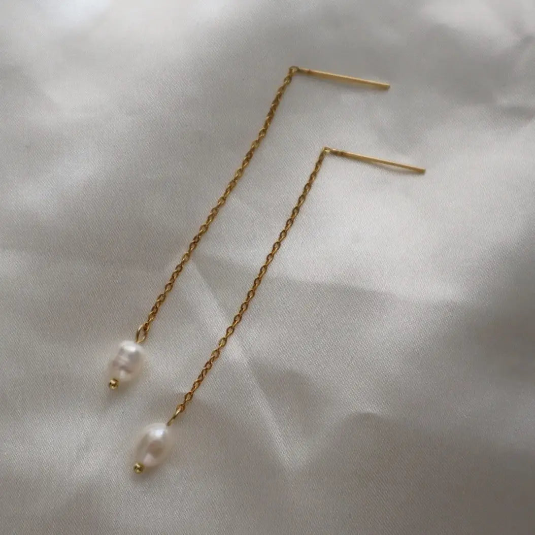 Jessa Jewelry Pearl Drop Threader Earrings by Harbour Thread